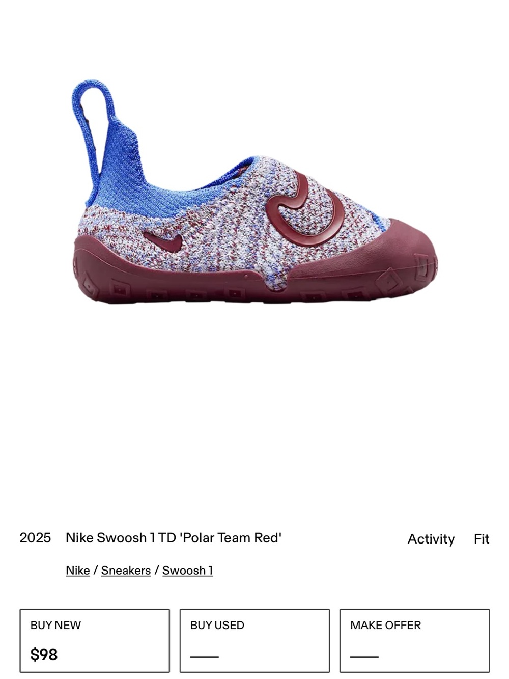 Nike Kids Swoosh 1 Slip-On Sneakers in Blue and Maroon